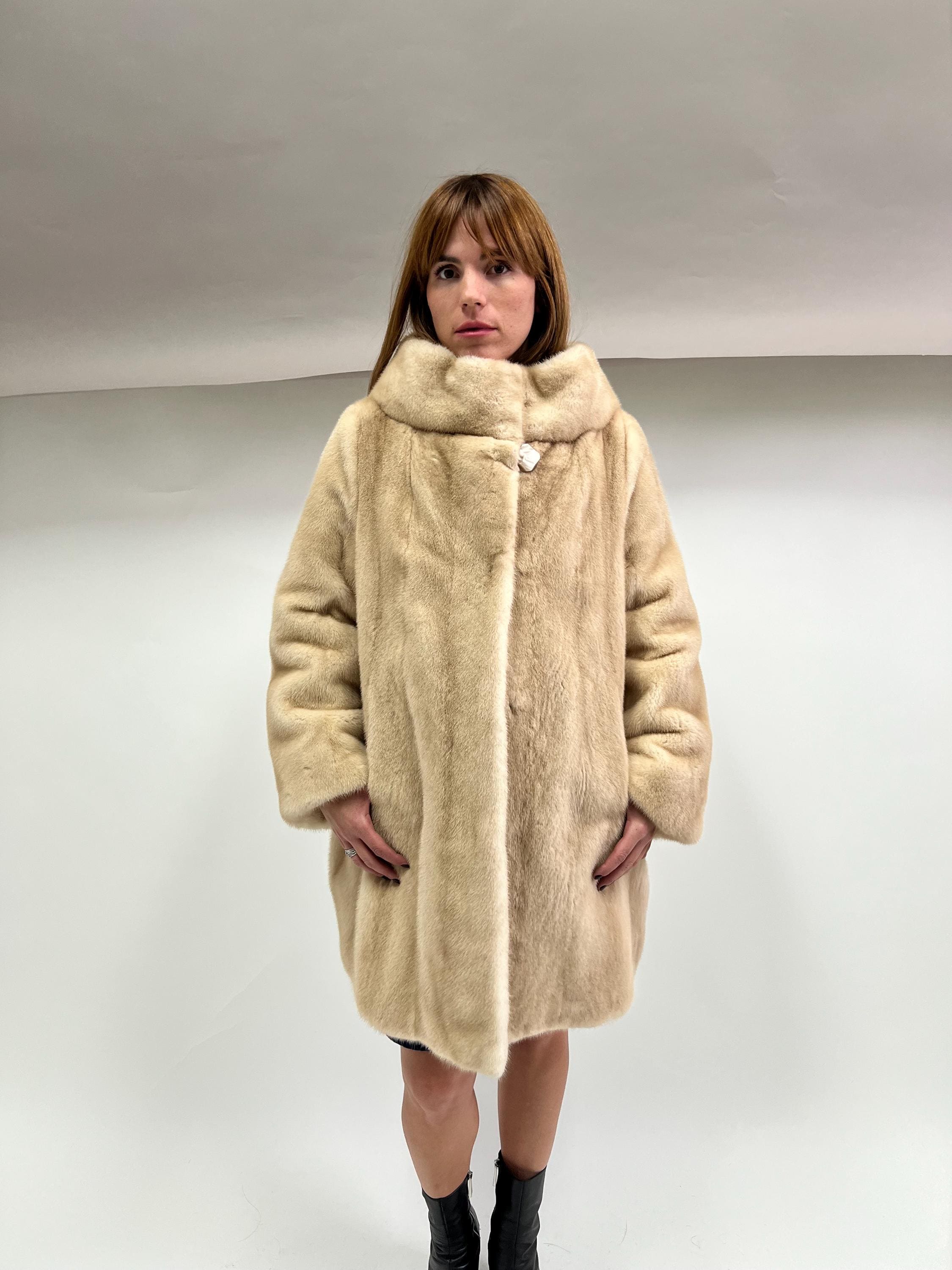 Real Saga Mink Fur Coat: Beige Palomino Velvet, Luxury Gift - Etsy