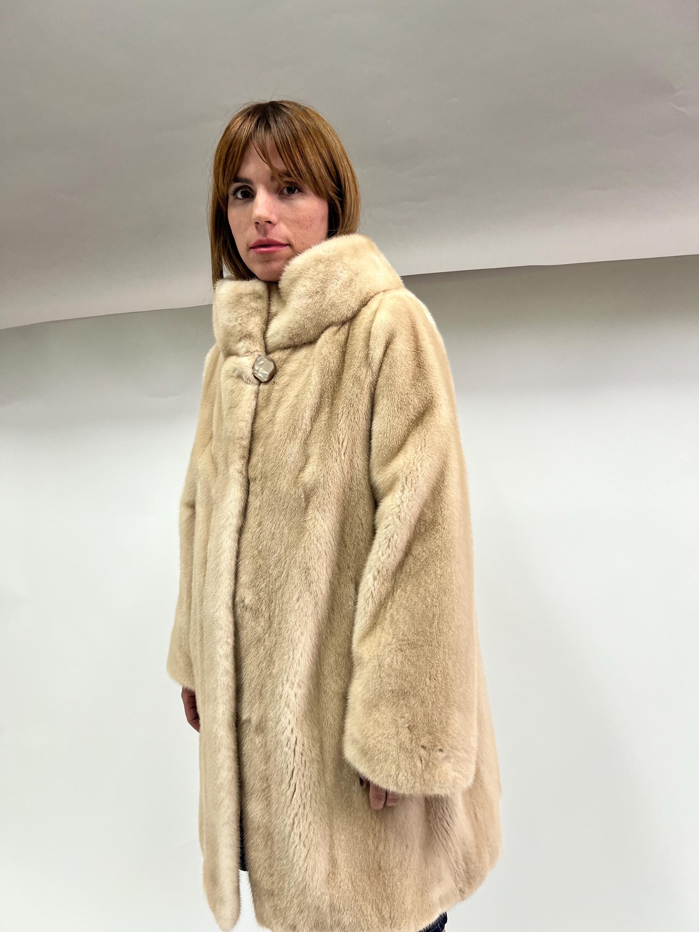 Real Saga Mink Fur Coat: Beige Palomino Velvet, Luxury Gift - Etsy