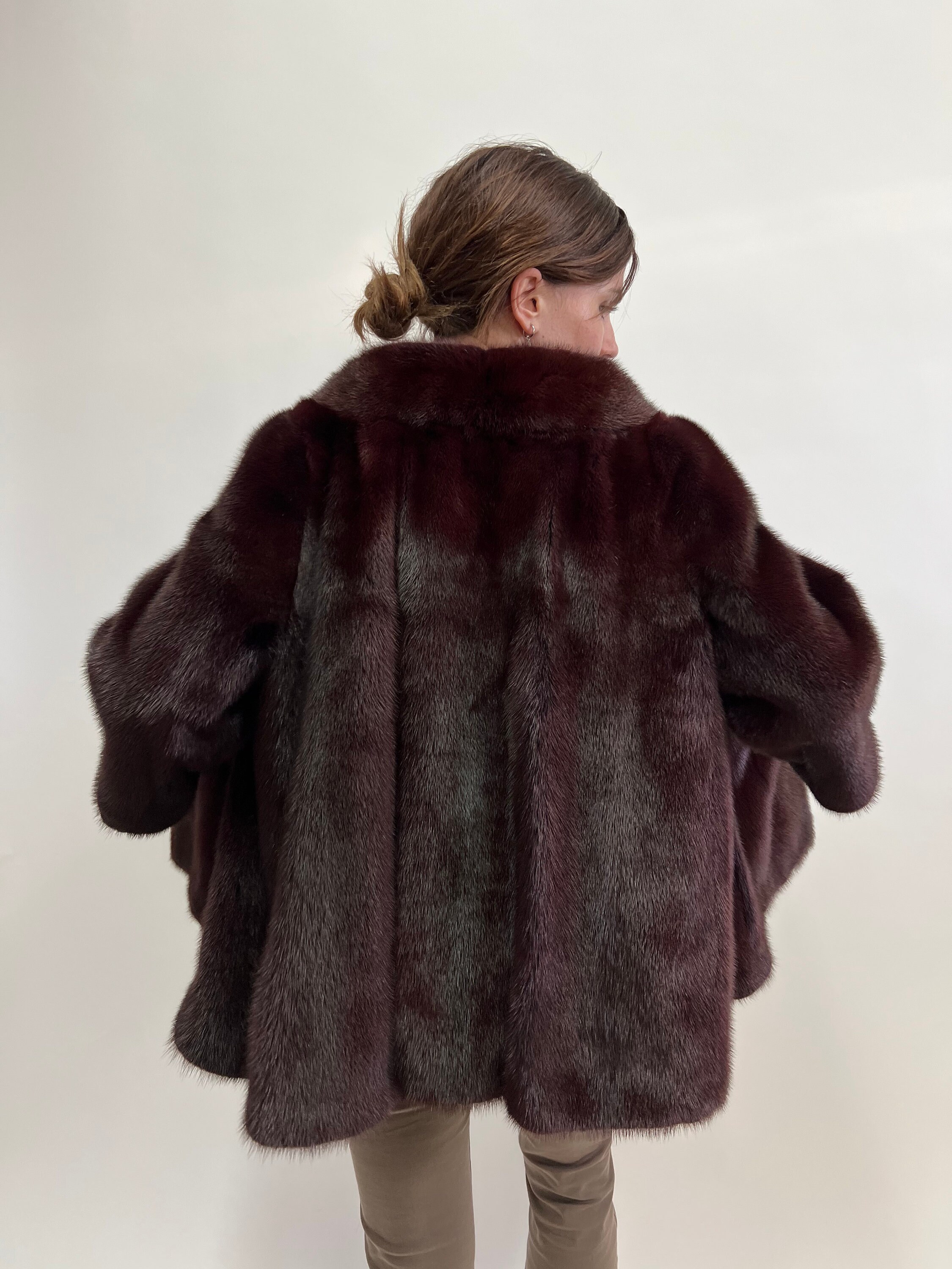 C-53 高級 本毛皮 MINK ミンク フードコート 毛皮コート セミロング