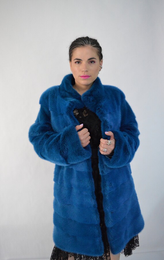 Cobalt blue shop fur coat