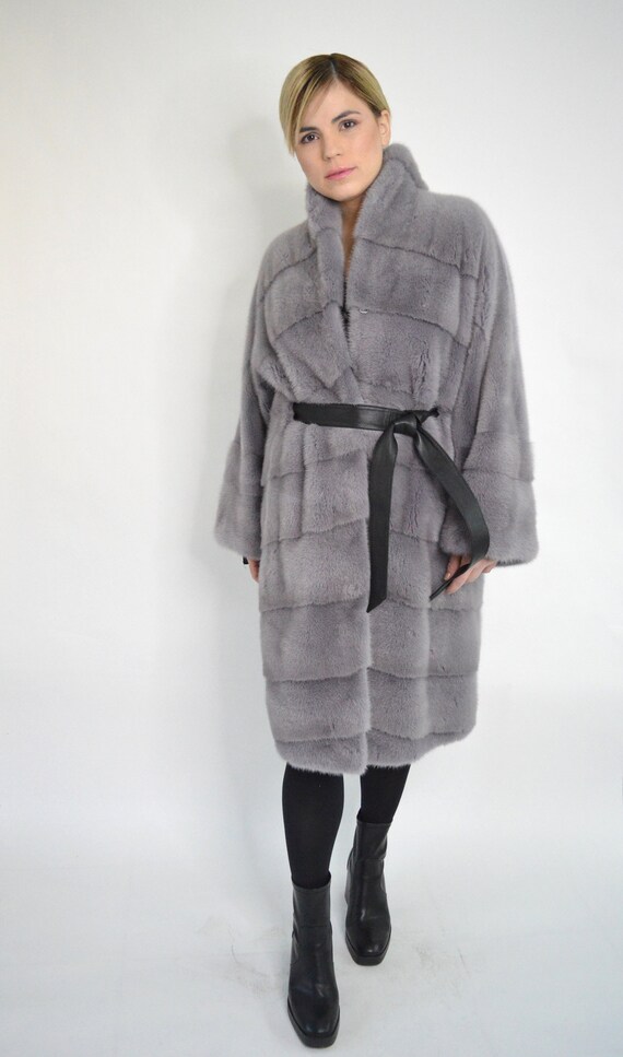 Real Grey Mink Fur Coat Lilac Mink Fur Stroller Stunning Full