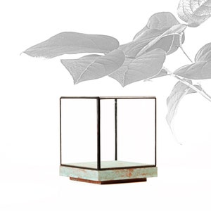 9x9x11 cm (3.5x3.5x4.3 inches) -Glass Display Case  for jewelry or precious objects-Tabletop-verdigris oxidation