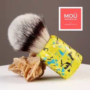 Yellow Terrazzo - Handmade Concrete Shaving Brush - 24 mm Synthetic Knot