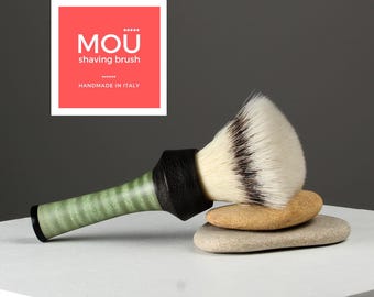 Moeraseik + gestabiliseerde gekrulde esdoorn - handgemaakte scheerkwast - 24 mm waaiervorm synthetische knoop