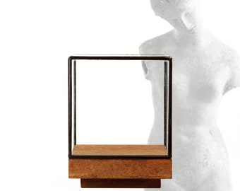 9x9x12 cm (3.5x3.5x4.7 inches)-Glass Display Showcase for jewelry, fossils, shell or precious objects-Tabletop- rust oxidation