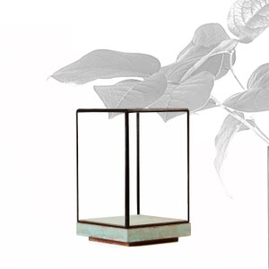 9x9x15 cm (3.5x3.5x5.9 inches) -Glass Display Showcase for miniatures, jewelry, minerals or other-Tabletop-verdigris oxidation