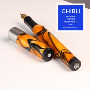 Orange Acrylic Fountain Pen Collection - stainless steel band