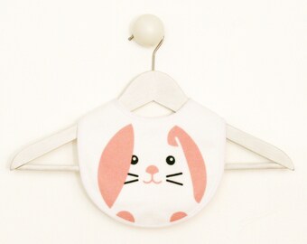 White and Pink Rabbit Bib, infant toddler bib, animal bib, baby shower gift, newborn gift