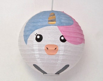 Lampion licorne multicouleur pastel en papier de riz lanterne japonais décoration intérieure chambre de bébé et d'enfant