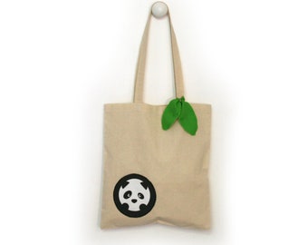 Panda Tote Bag, Mix and Match Animal Bag, Natural Color Reusable Shopping Bag to Combine with Coin Wallet or Keyring