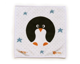 Essuie main pigouin noir et blanc, petite serviette pour bébé et petits enfants, serviette animal, cadeau de naissance