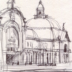 Architectural line drawing of Wiesbaden Station PRINT Wiesbaden city urban sketch on location by Catalina. image 3