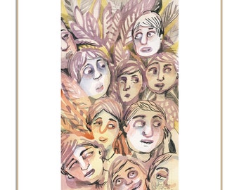 Faces watercolor - PRINT of my Caretos - watercolor painting weird people by Catalina