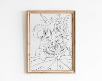 Dibujo original a tinta, Ramo de rosas, papel A5 - 5,8" x 8,3", 14,8 x 21,0 cm