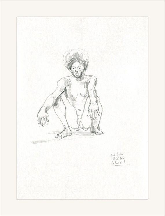 Hombre desnudos lápiz dibujo masculino desnudo Afro hombre