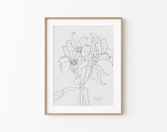 ORIGINAL pencil drawing, Lily flowers, A5 paper- 5.8" x 8.3", 14.8 x 21.0 cm