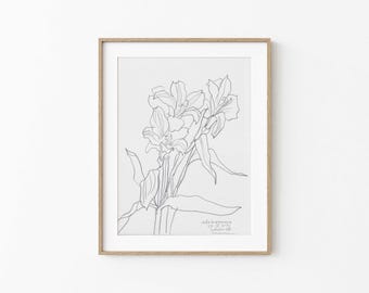 ORIGINAL pencil drawing, Lily flowers Alstroemeria, A5 paper- 5.8" x 8.3", 14.8 x 21.0 cm