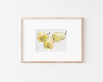 Original Pears Stilllife – "Pears watercolor drawing"- N.2 A6, 5.8" x 4.1" by Catalina S.A