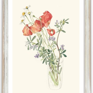 Wild flowers Bouquet PRINT pencil and watercolor drawing after wild flowers on the Summer fields botanical wall art by Catalina image 5