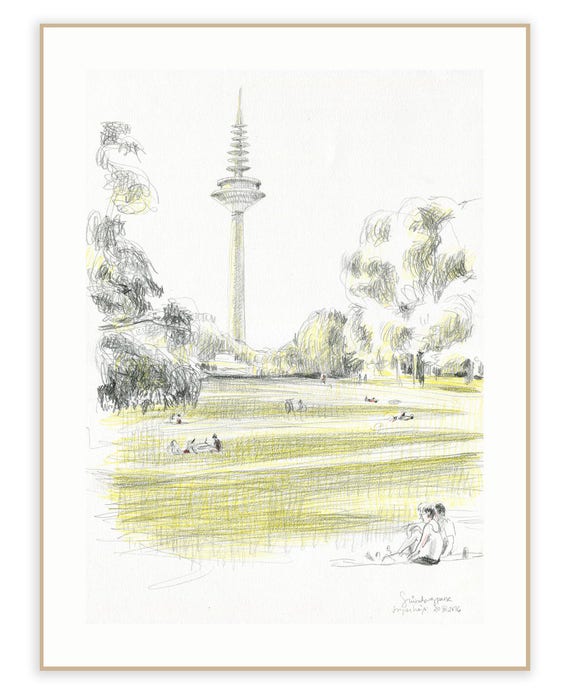 Frankfurt City Szkic Drukuj Ołówkiem Rysunek W Parku Grüneburgpark Frankfurt Westend Urban Sketch Przez Catalina