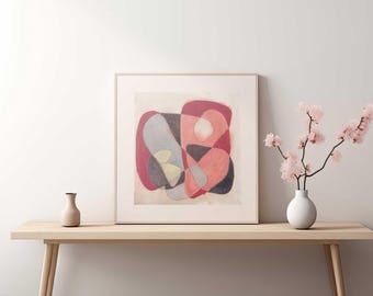 Impresión abstracta en técnica mixta: composición orgánica en acuarela y pasteles al óleo.