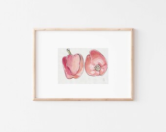 Original stilllife painting – "Red peppers watercolor"- A6, 5.8" x 4.1" by Catalina S.A