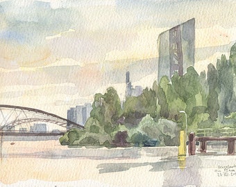 Frankfurt am Main, watercolor drawing - PRINT of pleinair watercolor drawing of Frankfurt,  by Catalina