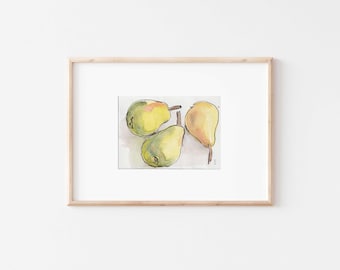 Original Pears Stilllife – "Pears watercolor drawing"- N.1 A6, 5.8" x 4.1" by Catalina S.A