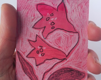 Tarjetas ACEO originales de la serie "Flor Rosa" de 2,5" x 3,5" con motivos florales.