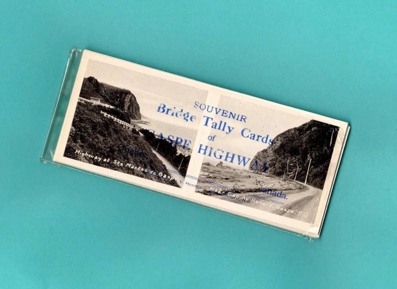 Vintage Souvenir Bridge Tally Cards Of Gaspe Highway Quebec Canada Set of 12 Cards Black White Photo Cards Card Table Game Mint