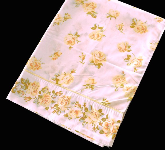 Vintage Tex Made Truprest Pink Green White Striped and Floral Twin Flat