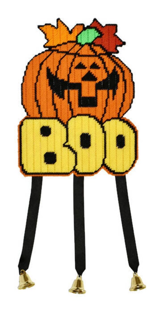 Vintage Finished Plastic Canvas Halloween Pumpkin Boo Etsy