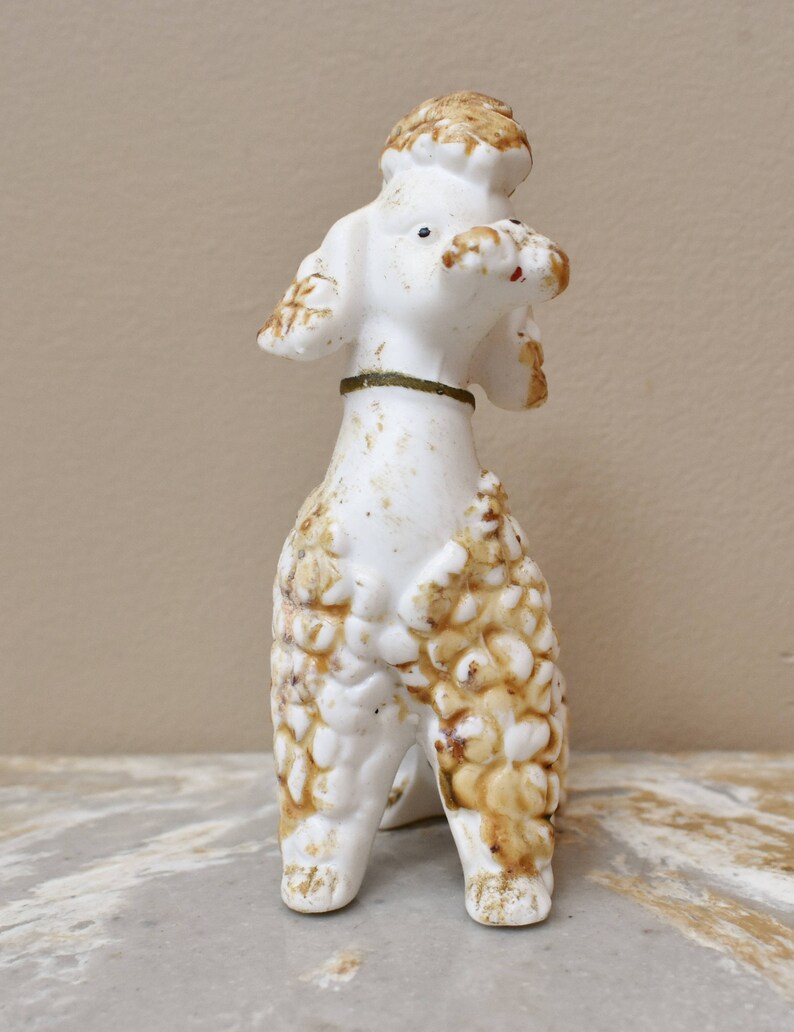 Vintage '50s Porcelain Poodle Dog Figurine Tan White Mid Etsy