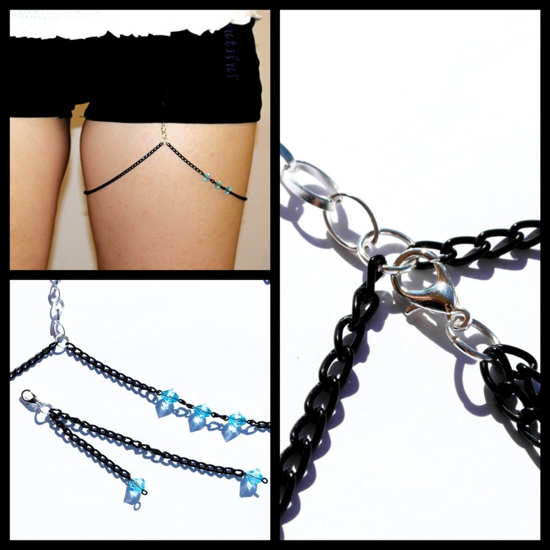 Black chain leg garter chain garter violet light blue Etsy