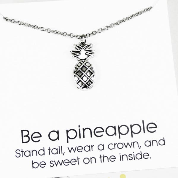 Pineapple Pendant Necklace, silver pineapple jewelry, inspirational necklace with meaning, gifts under 15 dollars, homemade jewelry, present