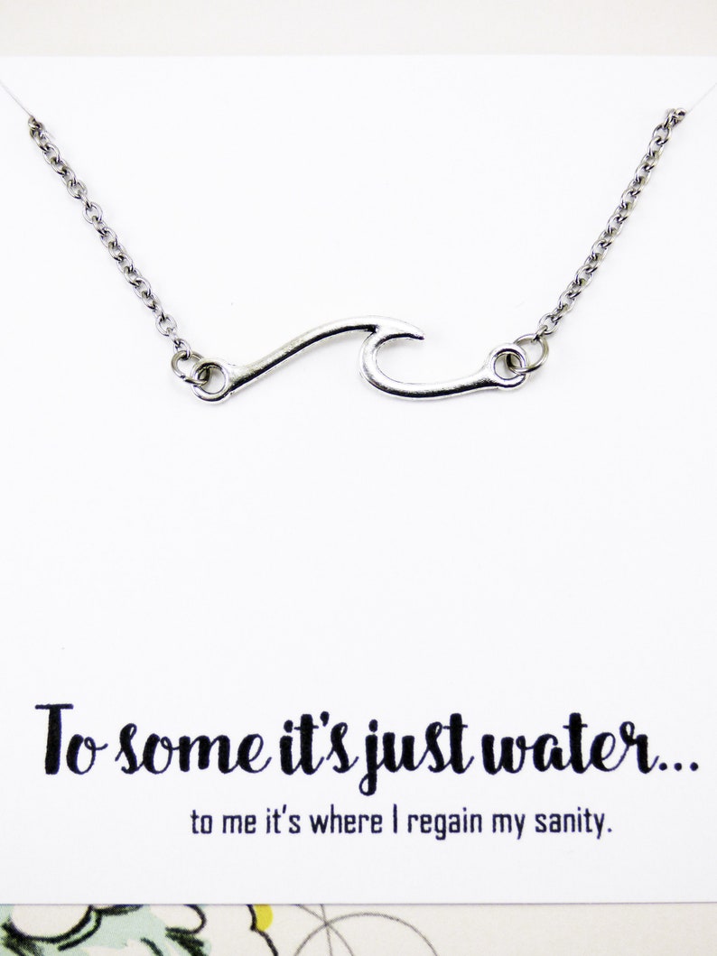 h2o necklace meaningful water necklace gift for surfers jewelry beach choker for swimmers Ocean Wave Necklace quote inspirational