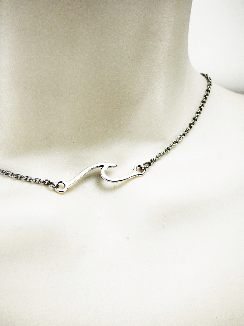 h2o necklace meaningful water necklace gift for surfers jewelry beach choker for swimmers Ocean Wave Necklace quote inspirational