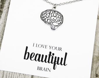 Brain Necklace, neuroscience gift, nerdy brain gifts cool, neurology gifts themed, brain jewelry, nerd love quotes, meaningful, personalized