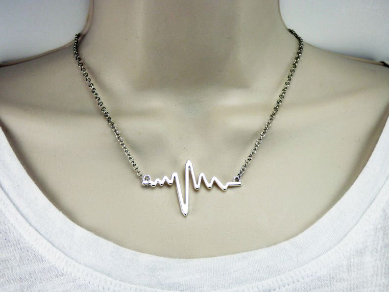 Silver Heartbeat Necklace Ekg Necklace Heart Beat Jewelry Etsy