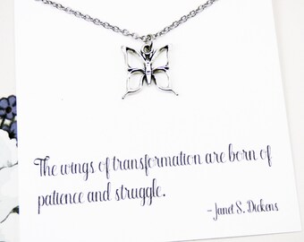 Butterfly Charm Necklace Silver, butterfly gifts for her, butterfly jewelry with meaning, meaningful necklaces for women, inspirational gift