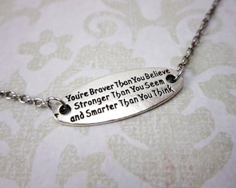 Brave necklace, strong necklace strength, quote gifts, inspirational necklaces meaningful, brave jewelry with meaning, inspirational