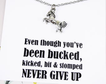 Silver Horse Necklace, western jewelry, cowgirl equestrian necklaces, equine jewelry, inspirational jewelry with meaning, necklace on a card