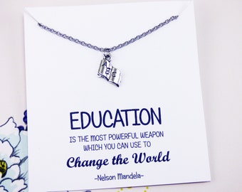 Teacher Necklace, book jewelry, teacher jewelry gifts inspirational words, teacher Christmas gifts, motivational, with a message, meaningful