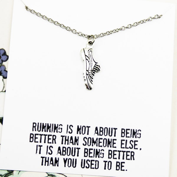 Running Shoe Necklace, trail runner gifts for runners women, stocking stuffer for runners, marathon, track team, inspirational, motivational