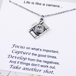 Silver Camera Necklace, camera jewelry, photographer, life, moment, inspirational, stainless steel, personal, meaningful, gifts, friend image 2