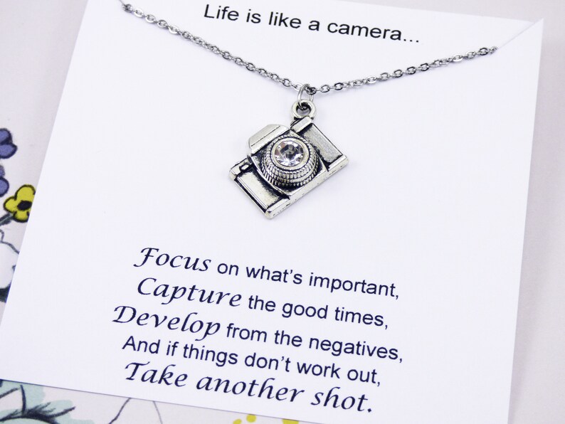 Silver Camera Necklace, camera jewelry, photographer, life, moment, inspirational, stainless steel, personal, meaningful, gifts, friend image 2