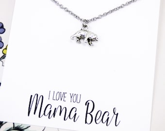 Mama Bear Necklace, sentimental gifts for mom from daughter, meaningful gifts for mom from son, mothers jewelry with a message, love gift