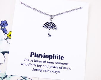 Umbrella Necklace, rain jewelry, gifts raindrop necklace, silver rain jewellery, pluviophile, personalized, stainless steel, meaningful