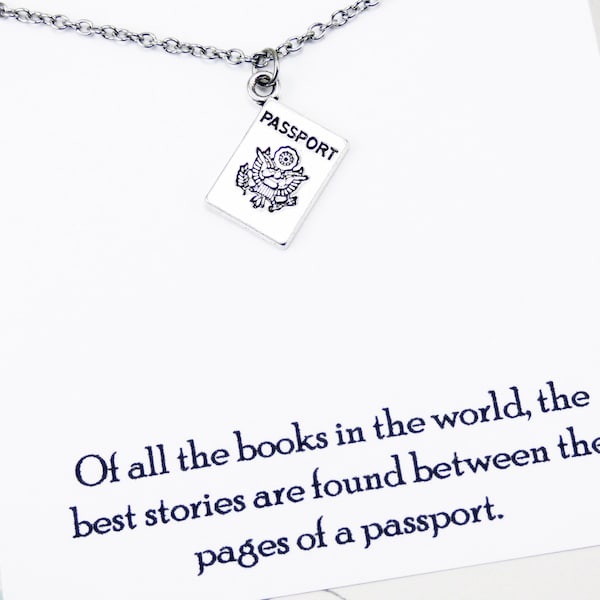 Passport Necklace, wanderlust gifts for travel lovers, gifts for world travelers, personalized travel gifts for her, inspirational jewelry