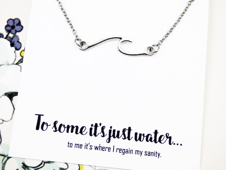 h2o necklace meaningful water necklace gift for surfers jewelry beach choker for swimmers Ocean Wave Necklace quote inspirational